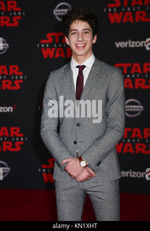 Los Angeles, USA. 09th Dec, 2017. Milo Manheim attends the premiere of Disney Pictures and Lucasfilm's 'Star Wars: The Last Jedi' at The Shrine Auditorium on December 9, 2017 in Los Angeles, California Credit: Tsuni / USA/Alamy Live News Stock Photo
