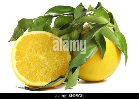 oranges with leaves isolated on white background Stock Photo