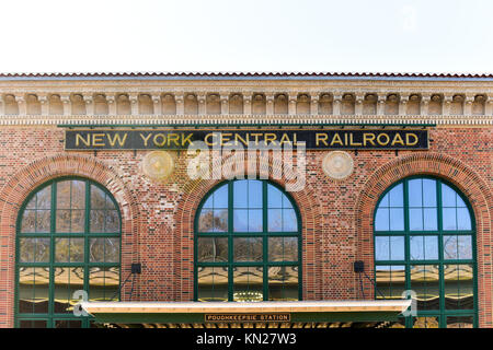 Poughkeepsie Station on the New York Central Railroad on the Metro North Line. Built in 1918, the main station building is meant to be a much smaller  Stock Photo