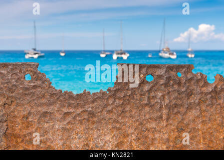 ZAKYNTHOS, GREECE, September 27, 2017: Bllue waters on Navagio beach in Greece. Zakynthos island. Stock Photo