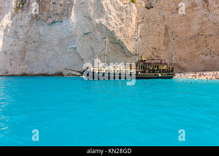 ZAKYNTHOS, GREECE, September 27, 2017: Cruise ship in Shipwreck bay on Zakynthos island, Greece. Stock Photo