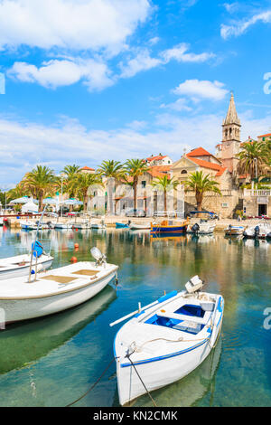 Fishing boats in Splitska village with beautiful port, Brac island ...