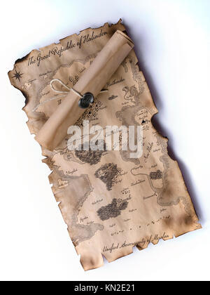 Fantasy roll playing game map with sealed scroll Stock Photo