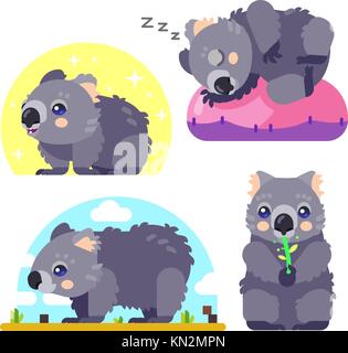 Illustrated Vector Set of Wombat Character, an Australian Animal Stock Vector