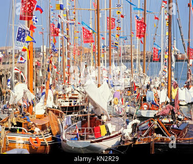 Dutch Yachts moored alongside each other in Lowestoft Marina, Royal Norfolk and Suffolk Yacht Club, Lowestoft, Suffolk, England, United Kingdom Stock Photo