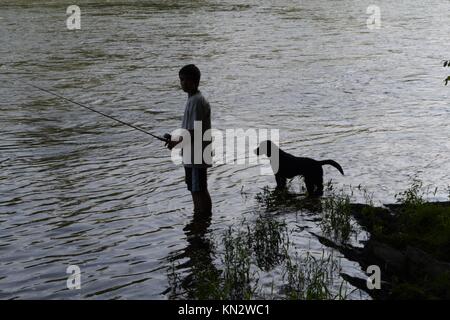 Early morning fishing in the Shenandoah river Stock Photo