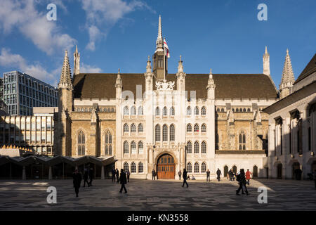 Guildhall London Building medieval gothic façade, town hall and ceremonial and administrative centre of the City of London, UK