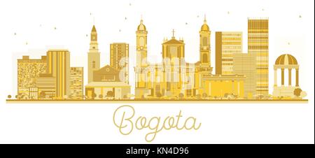 Bogota Colombia City skyline golden silhouette. Vector illustration. Business travel concept. Bogota Cityscape with landmarks. Stock Vector