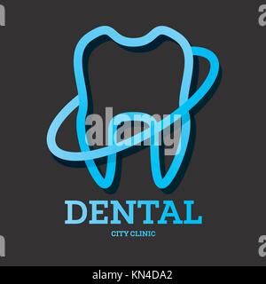Dental Clinic Logo with Blue Tooth. Vector Illustration. Stock Vector