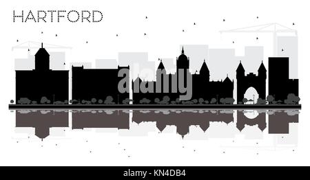 Hartford Connecticut USA City skyline black and white silhouette with Reflections. Vector illustration. Business travel concept. Hartford Cityscape wi Stock Vector