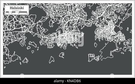 Helsinki Finland Map in Retro Style. Vector Illustration. Outline Map. Stock Vector