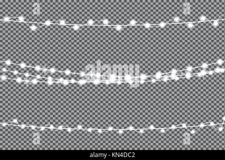 Christmas Lights String Isolated on Transparent Background. Vector Illustration. Xmas Glowing Lights. Garlands. Stock Vector