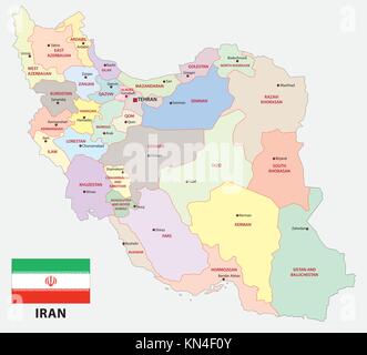 iran administrative and political vector map with flag Stock Vector