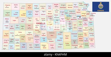 kansas administrative and political vector map with flag Stock Vector