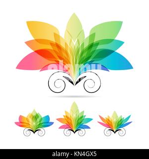 Set art color flowers on white background Stock Vector