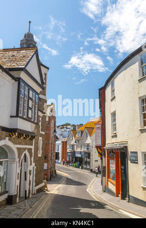 The A3052 gets very narrow as it passes through Bridge Street in Lyme Regis on the Jurassic Coast, Dorset, England, UK Stock Photo