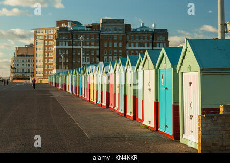 Brighton beach huts on a winter afternoon, East Sussex, England. Stock Photo