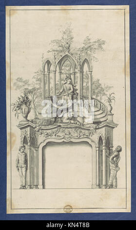 Fireplace Flanked by Commedia dell'arte Figures with Overmantle Showing a Gothic Gazebo, in Chippendale Drawings, Vol. I MET DP104197 344525 Stock Photo
