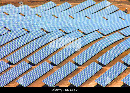 Aerial view of a large instalation of photovoltaic panels, Alconchel, Spain.