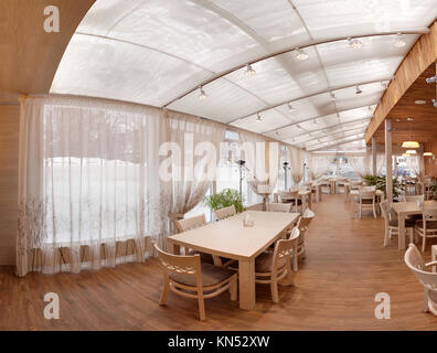 panorama of big cafe with a glass ceiling Stock Photo
