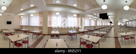 panorama of big cafe with a set of little tables Stock Photo