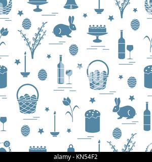 Cute seamless pattern with different symbols for Easter. Design for banner, poster or print. Stock Vector