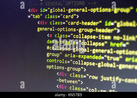 HTML code. Computer programming source code. Abstract screen of web developer. Digital technology modern background. Shallow depth of field Stock Photo