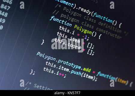 Javascript code. Computer programming source code. Abstract screen of web developer. Digital technology modern background. Shallow depth of field Stock Photo