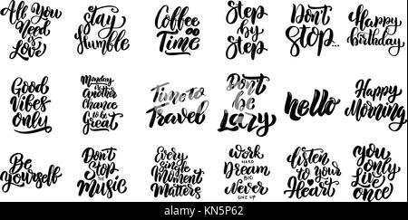 Set of hand written lettering motivational quotes, inspirational typography slogans. Design elements for poster, card, banner. Vector elements Stock Vector