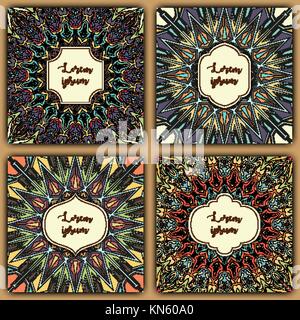 Set of mandala background cards. Vintage elements. Vector decorative retro greeting card or invitation design. Stock Vector