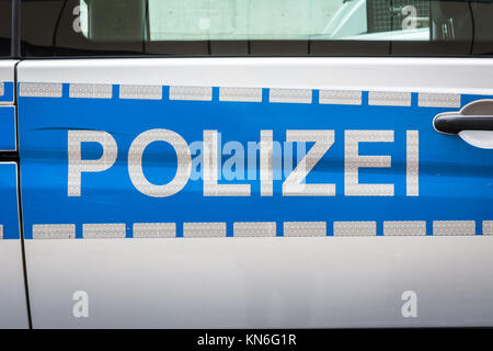 German Polizei Car Label Badge Police Blue Silver Reflective Safety Stock Photo