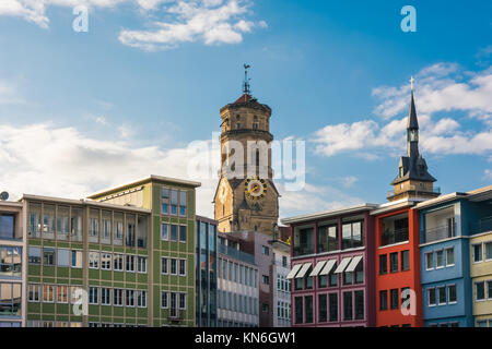 Stuttgart Rathaus Marketplace German City Pleasant Sunny Day Blue Sky European Landscape Colorful Stock Photo