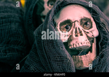 Skull Halloween Decoration Skeleton Spooky Prop Holiday Object Closeup Stock Photo