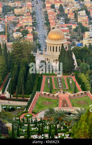 Bahai gardens and temple on the slopes of the Carmel Mountain. Haifa city, Israel Stock Photo