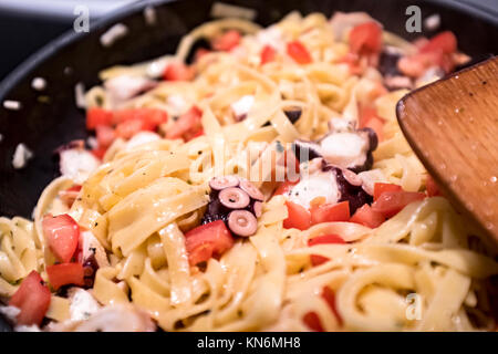 Seafood pasta with octopus Stock Photo