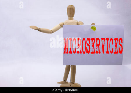 Conceptual hand writing text caption inspiration showing Microservices Business concept for Micro Services written sticky note sculpture background wi Stock Photo