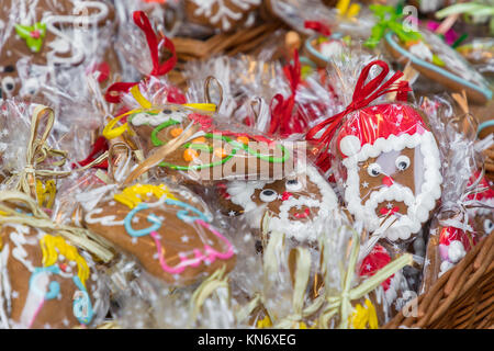 Christmas homemade gingerbread cookies at traditional market in Cracow, Poland. One of the most traditional sweet treats. Stock Photo