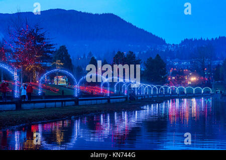 Holiday Light display, Lafarge Lake, Town Centre Park, Coquitlam, British Columbia, Canada. Stock Photo