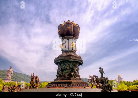 The Lingshan grand Buddha scenic attraction in Wuxi China in Jiangsu province with the nine dragon bathing fountain in the foreground. Stock Photo