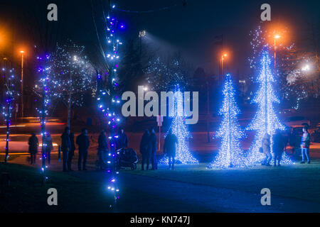 Holiday Light display, Lafarge Lake, Town Centre Park, Coquitlam, British Columbia, Canada. Stock Photo