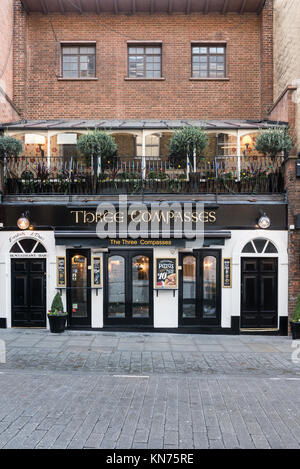 The Three Compasses pub and restaurant situated at  66, Cowcross Street, Farringdon, London, UK Stock Photo
