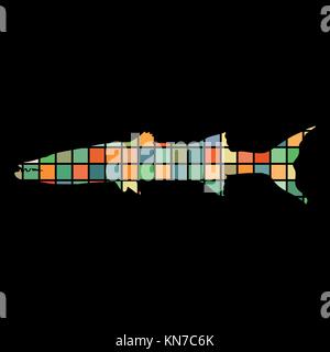 Barracuda fish mosaic color silhouette aquatic animal background Stock Vector