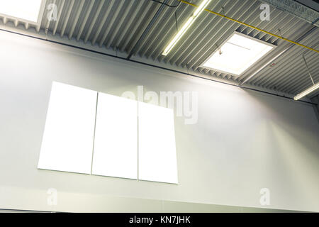 Factory Floor Poster Mockup Blank Indoors Three Part Decoration Stock Photo