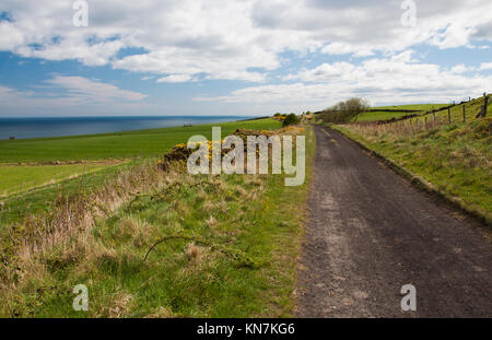 View from the Cinder Track from near Hawsker Bottom on east coast of North Yorkshire, located between Whitby and Robin Hoods Bay. Stock Photo