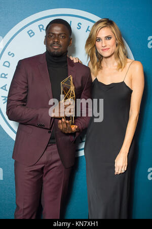 Daniel Kaluuya and Allison Williams with the award for Best International Independent Film for 'Get Out', at The British Independent Film Awards at Old Billingsgate in London. Stock Photo