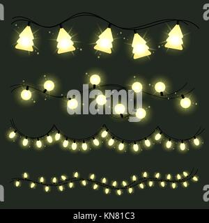 Set of christmas lamps garlands. Warm light. Stock Vector