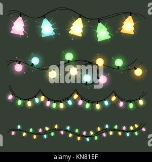 Set of christmas lamps garlands. Warm colour light Stock Vector