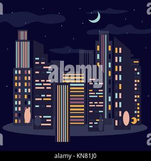 Night cityscape. Skyline with moon Stock Vector