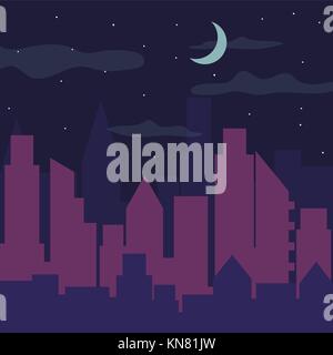 Color night city panorama silhouette. Stock Vector
