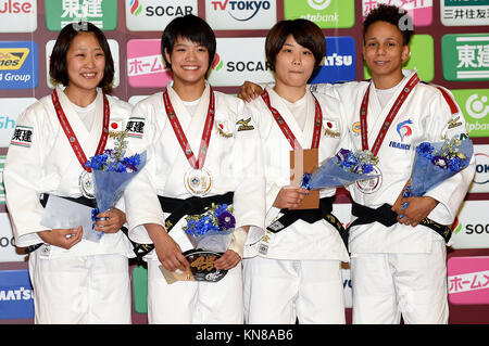 Tokyo, Japan. 2nd Dec, 2017. (L-R) Rina Tatsukawa, Uta Abe, Ai Shishime (JPN), Amandine Buchard (FRA) Judo : Silver medalist Rina Tatsukawa of Japan, gold medalist Uta Abe of Japan, and bronze medalists Ai Shishime of Japan and Amandine Buchard of France celebrate on the podium during the Women's -52kg award ceremony on day one of the IJF Tokyo Grand Slam 2017 at Tokyo Metropolitan Gymnasium in Tokyo, Japan . Credit: AFLO/Alamy Live News Stock Photo